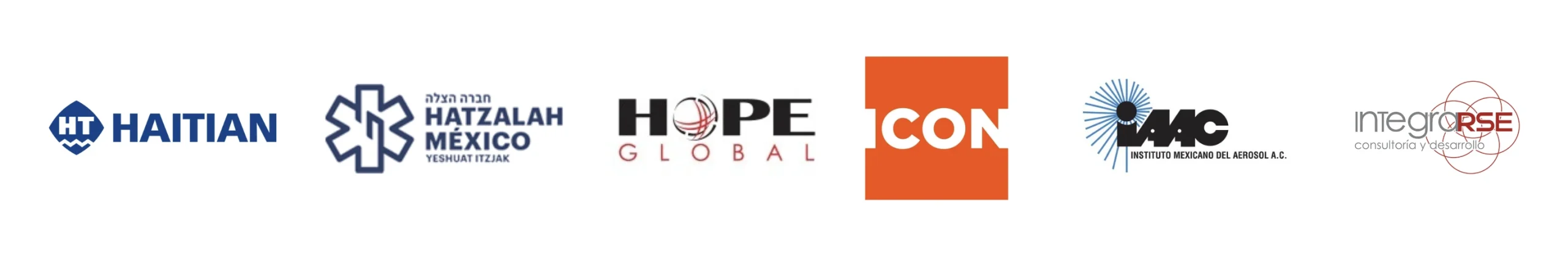 Logo Haitian, Hatzalah México, Hope Global, ICON, Instituto Mexicano del Aerosol A.C. e Integrarse consultoría y desarrollo