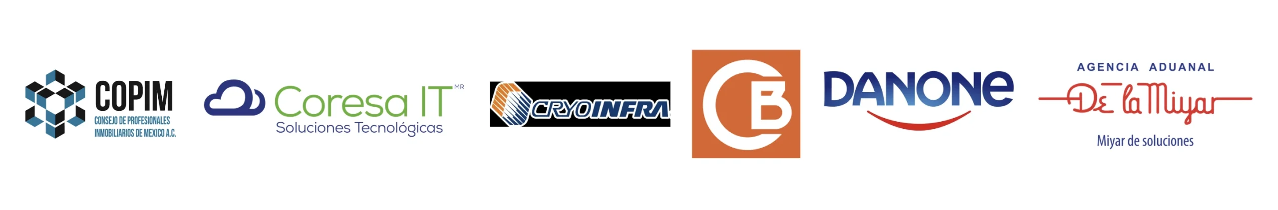 Logo de COPIM, CORESTA, CRYOINFRA, CB, DANONE, Agencia Aduanañ de la Miyar