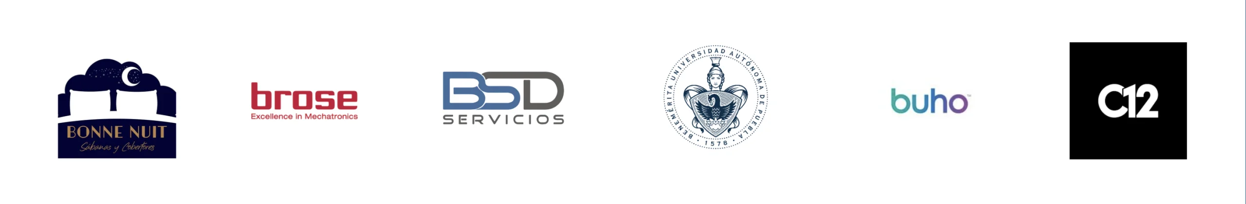 Logo Bonne Nuit, Brose, BSD Servicios, Universidad Autónoma de Puebla, Buho, C12