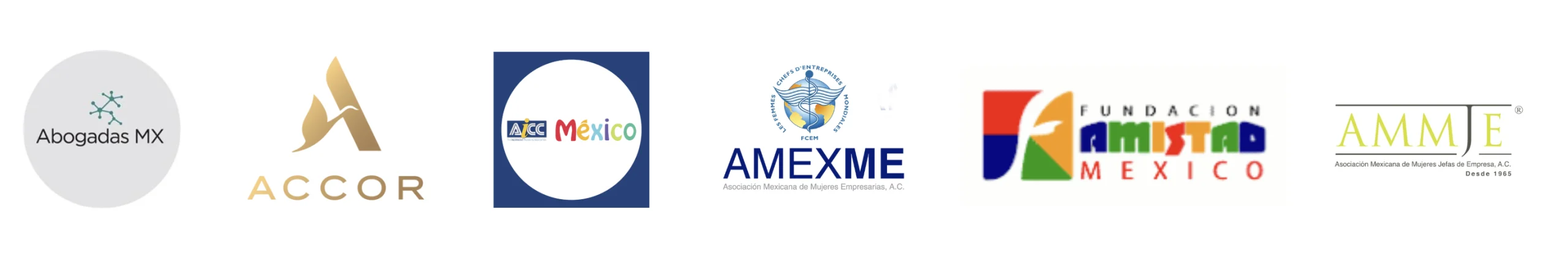 Logo de Abogadas MX, Accor, AICC México, Fundación Amistad México, AMMJE