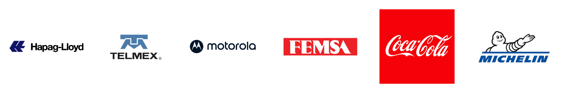Logo de Hapag Lloyd, Telmex, Motorola, FEMSA, Coca-Cola, Michelin