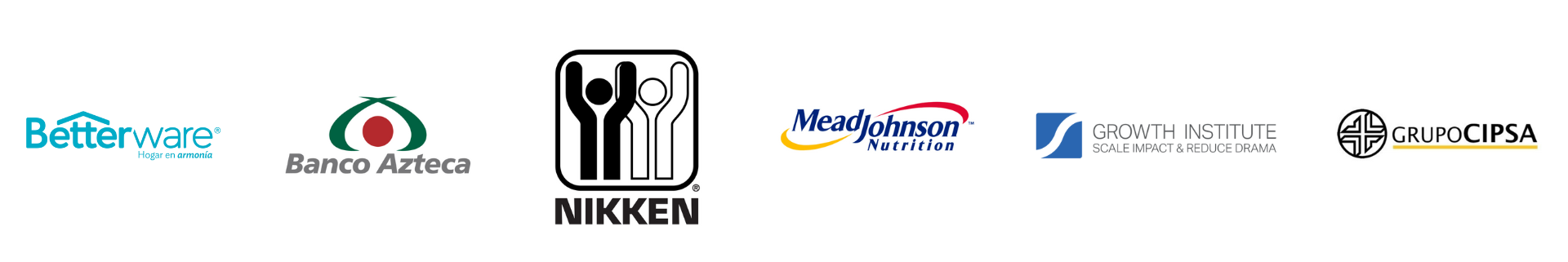 Logo de Betterware, Banco Azteca, Nikken, Mead Johnson Nutrition, Growth Institute, Grupo CIPSA