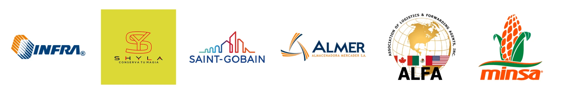 Logo de Infra, SHYLA, Saint-Gobain, ALmer, ALFA, Minsa