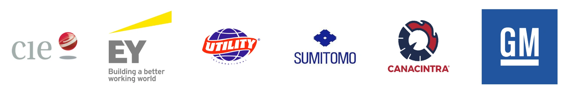 Logo de CIE, EY, Utility, Sumitomo, Canacintra, GM