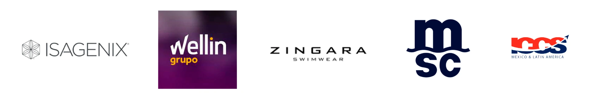 Logo Isagenix, Wellin Grupo, Zingara swimwear, MSC, PCS