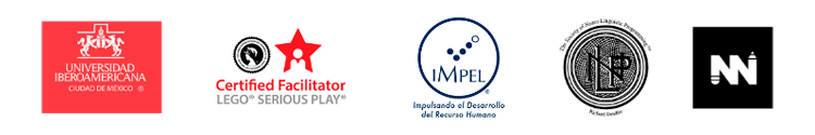 Logo de Universidad Iberoamericana, Certified Facilitator, IMPEL, etc.